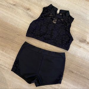Black lace two piece dance outfit